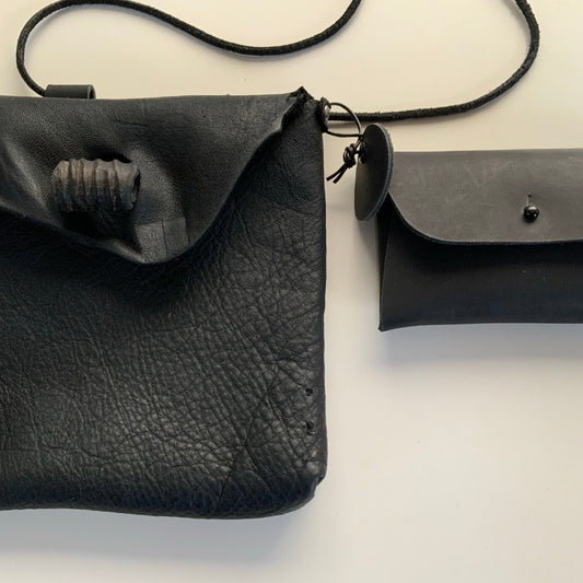 Small Leather Bag bag, Black, California, Handmade, leather, Montecito, unique, unisex, wallet The Merchant Studio LLC -Handbag & Wallet Accessories